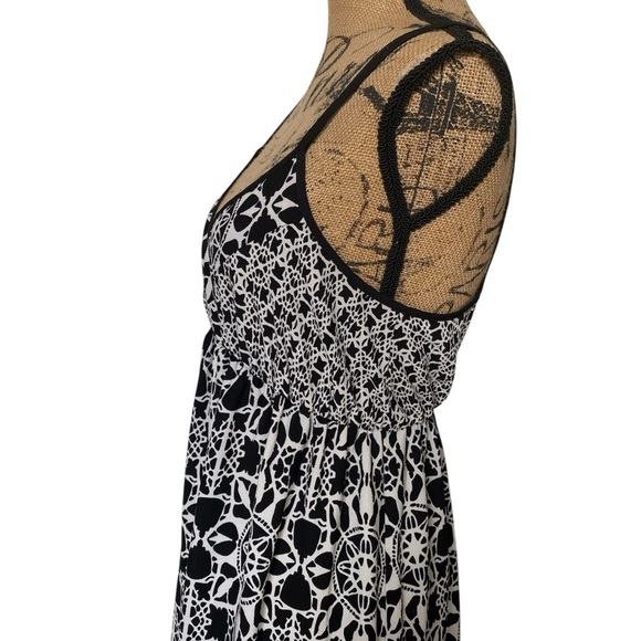 Dex Black White Graphic Print Empire Waist Sleeveless Flowy Maxi Dress Medium - Picture 3 of 14